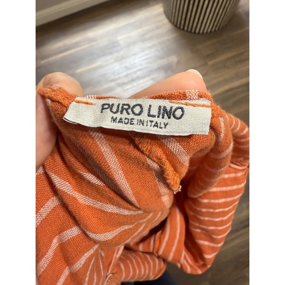Puro Lino 100% Linen Made in Italy Orange Striped Jumpsuit One Size Coastal - Picture 4 of 11